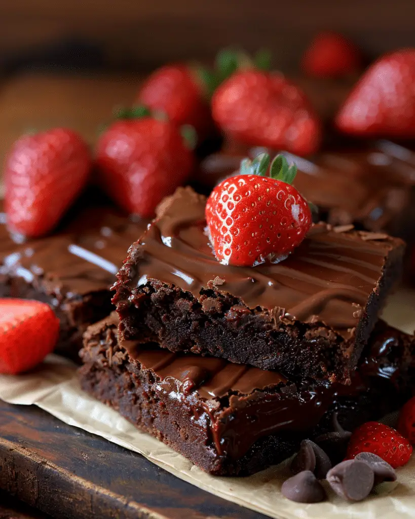 Chocolate‑Covered Strawberry Brownies
