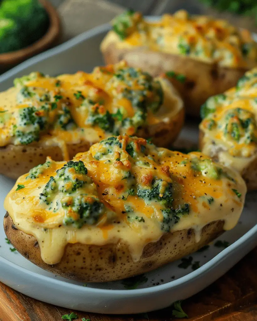 Cheesy Baked Potatoes with Broccoli Cheese Sauce