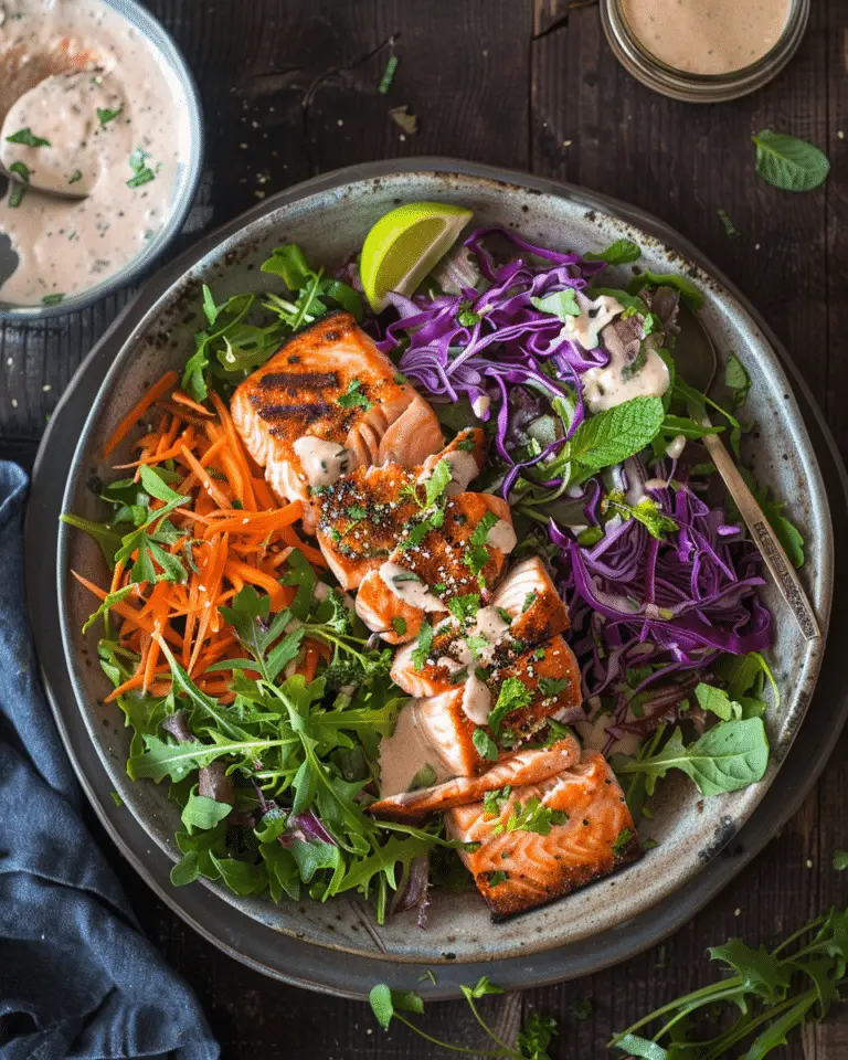 Healthy Salmon Salad with Tahini Dressing
