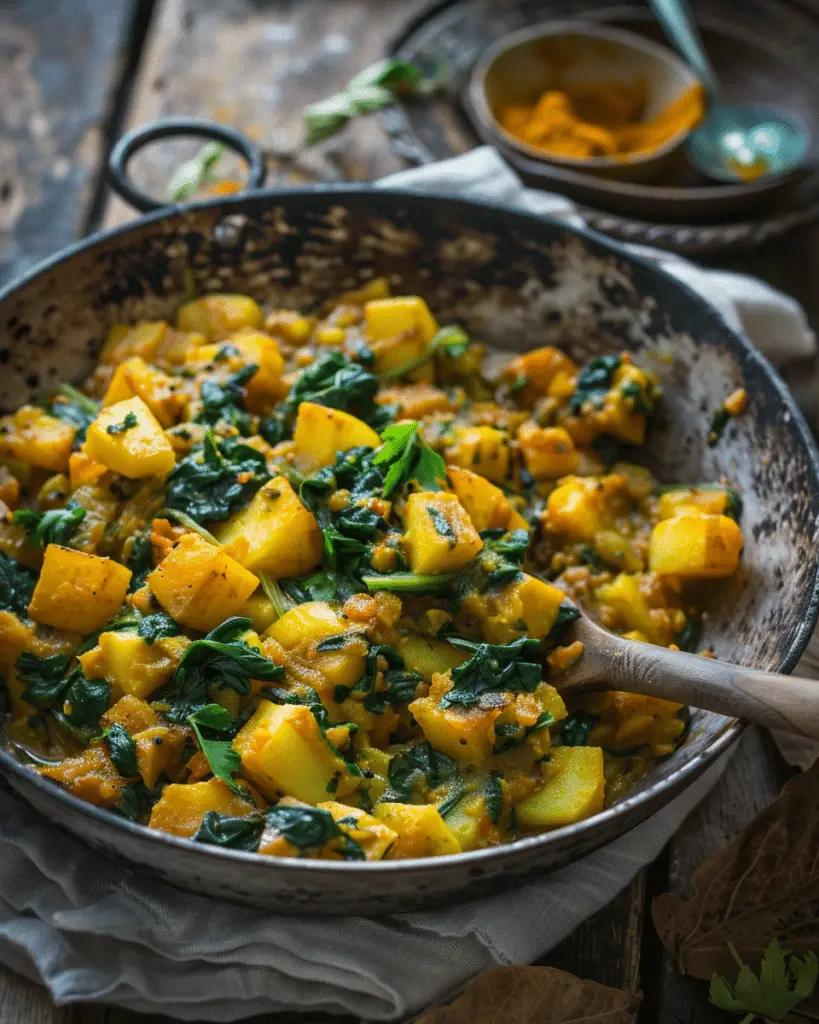 Curried Potatoes with Spinach
