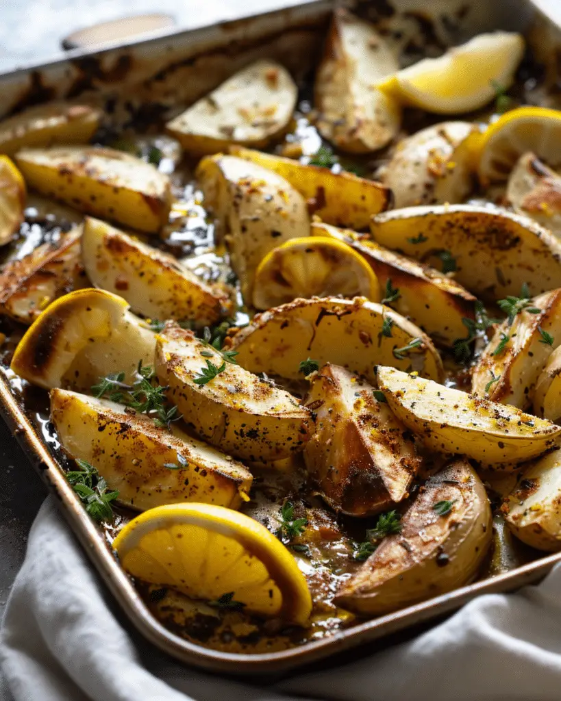 Sheet Pan Biftekia with Lemony Potato Wedges