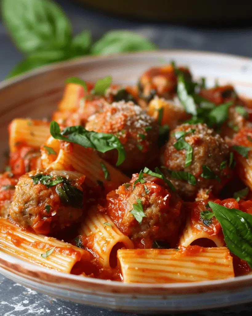 Rigatoni with Meatballs in Tomato Sauce