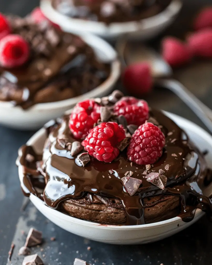Double Chocolate Baked Protein Pancake Bowls