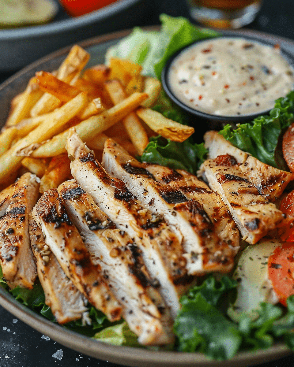 Healthy Chicken Caesar Salad with Fries (High Protein)