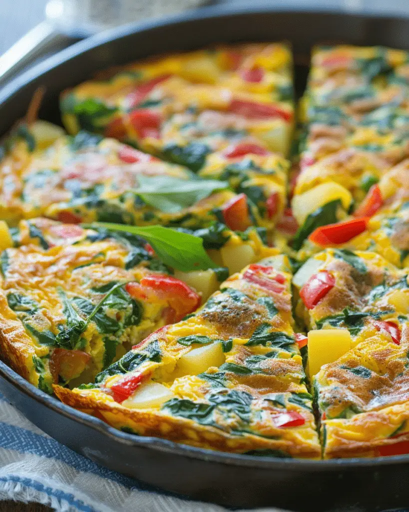 Frittata with Potatoes, Red Peppers, and Spinach