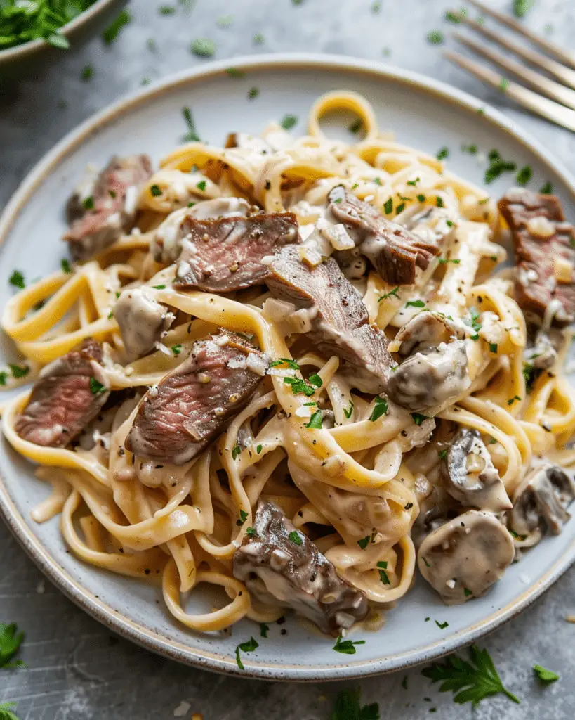 Creamy Garlic Steak Pasta