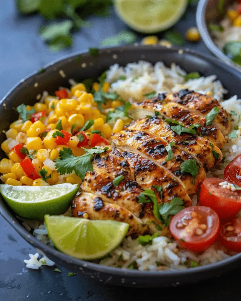 Mouthwatering Street Corn Chicken Rice Bowl for Easy Dinners