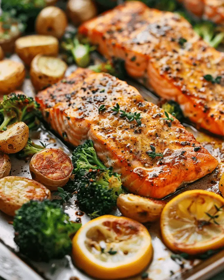 Lemon Butter Salmon with Crispy Potatoes and Broccoli