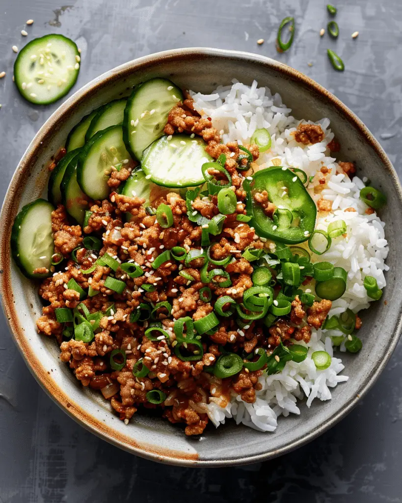 Korean Ground Turkey and Rice with Cucumber Crunch