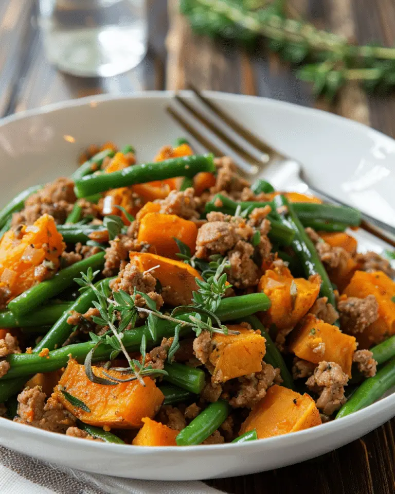 Juicy Ground Turkey with Green Beans and Sweet Potato