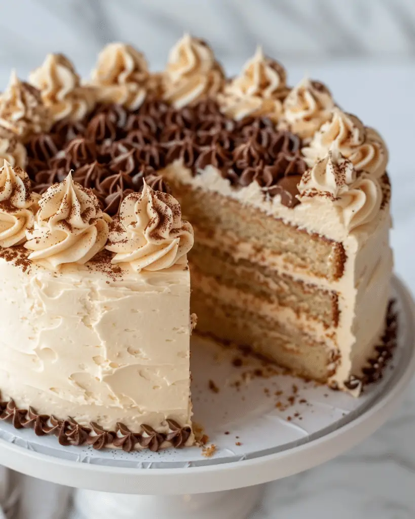 Vanilla Cake with Tiramisu Buttercream and Ganache Filling