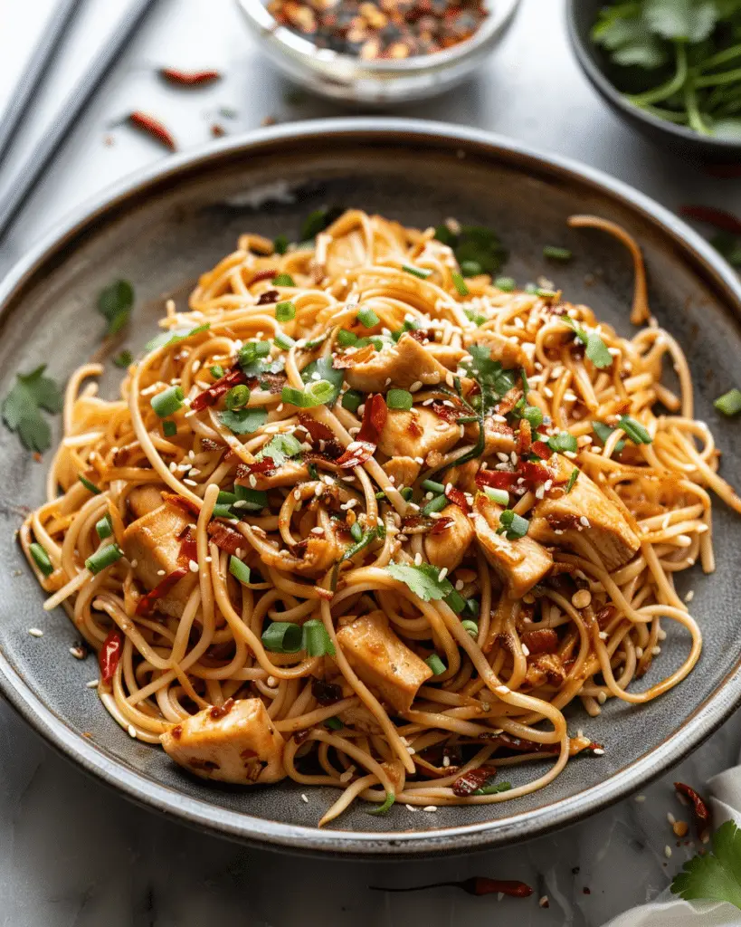 Best  Sticky Garlic Chicken Noodles