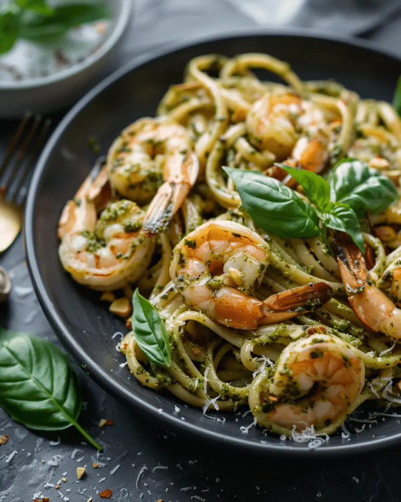 Pistachio Pesto Pasta with Shrimp