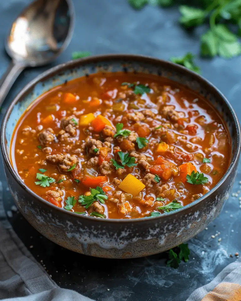 High Protein Slow Cooker Stuffed Pepper Soup