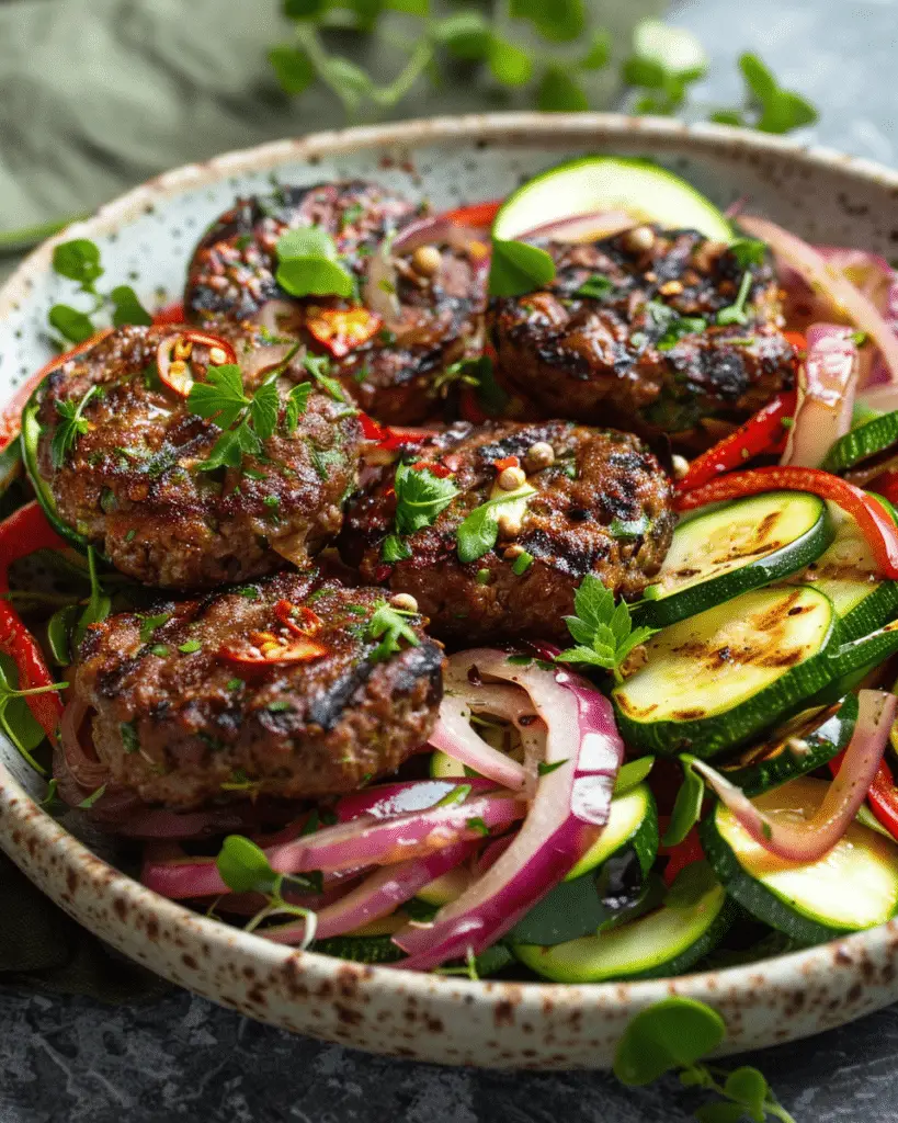 Mini Burgers and Zucchini Salad