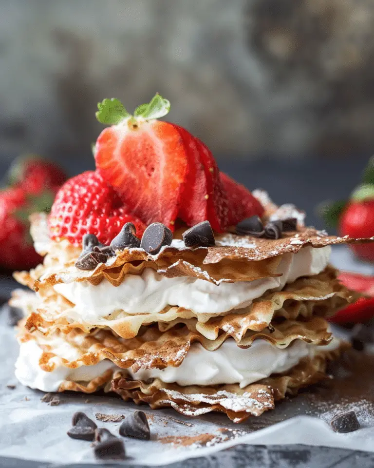 Coconut Tuiles with Fresh Strawberries and Chocolate Whipping Cream