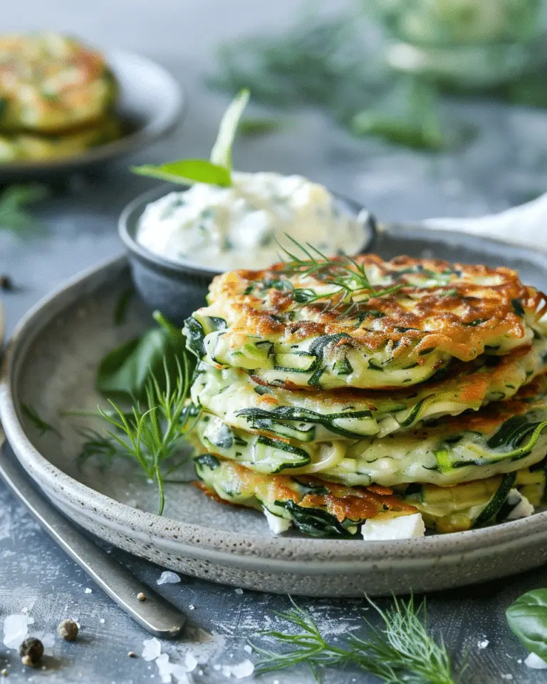 Zucchini, Feta, and Spinach Fritters with Garlic Tzatziki