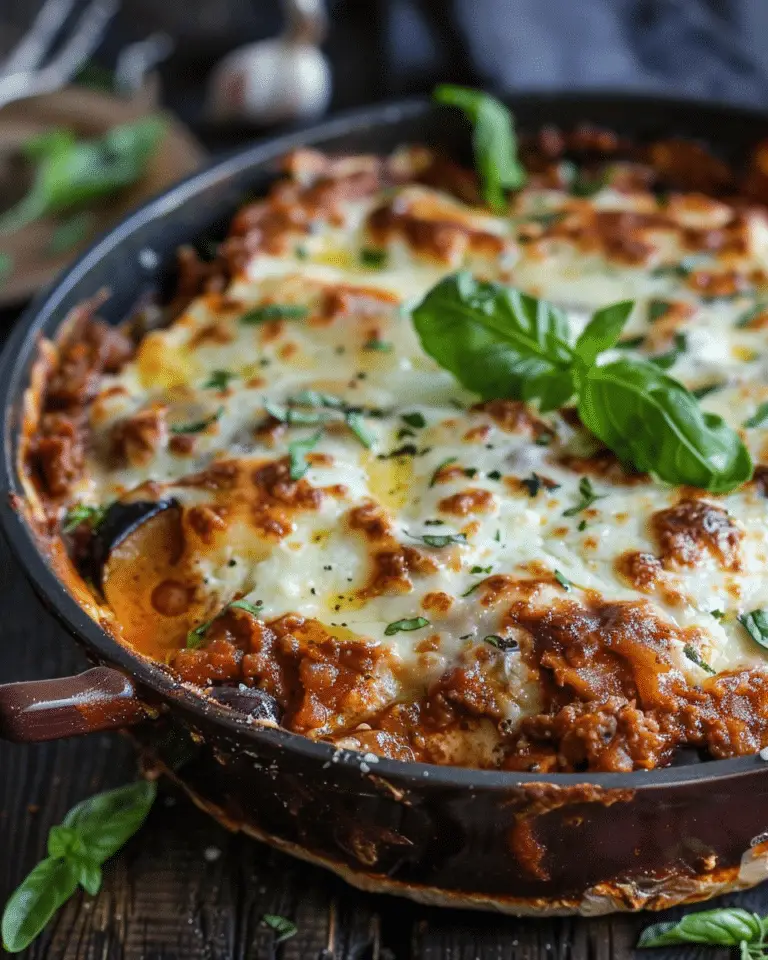 Baked Layered Eggplant with Beef Ragu and Smoked Mozzarella
