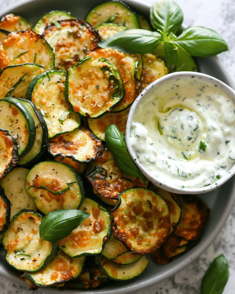 Air Fryer Zucchini Chips with Vegan Basil Aioli