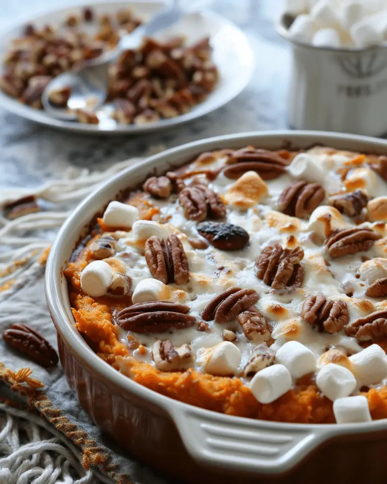 Sweet Potato Casserole with Marshmallows and Pecans