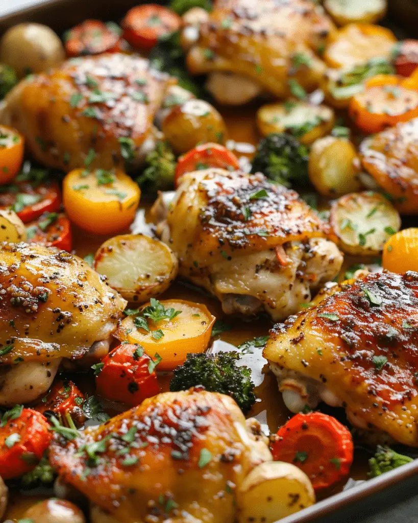 Sheet Pan Honey Mustard Chicken Thighs and Veggies