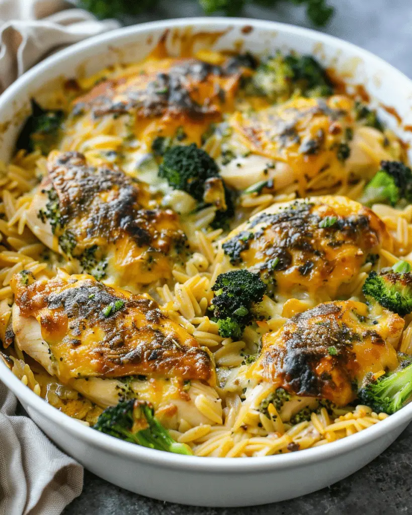 Broccoli Cheddar Baked Chicken Orzo