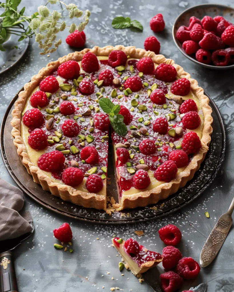 Pistachio and Raspberry Frangipane Tart