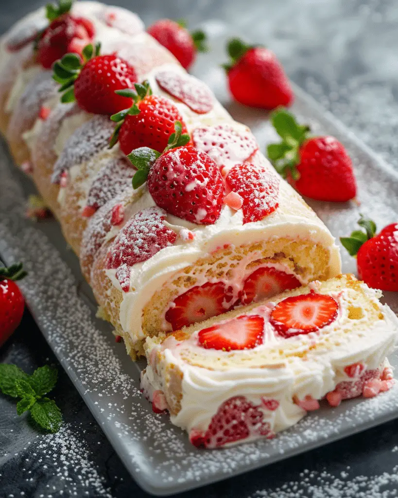 Strawberry Cream Swiss Roll Cake