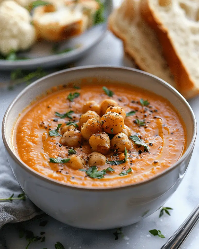 Roasted Chickpea and Cauliflower Tomato Soup