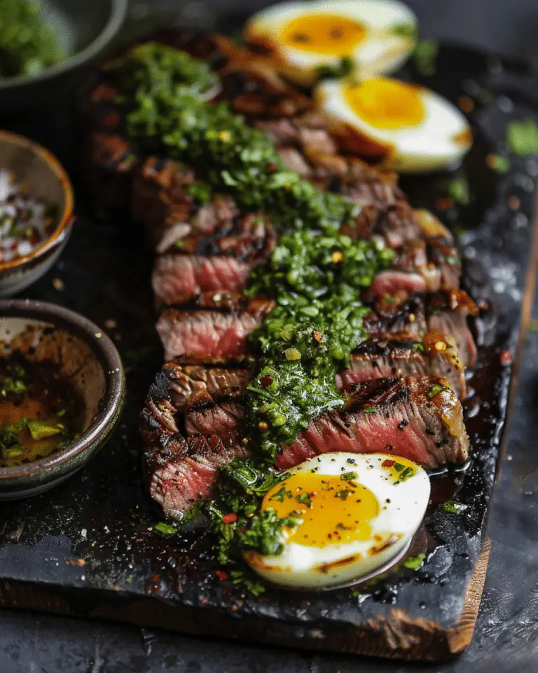 Date Night Steak with Japanese Chimichurri, Roasted Bone Marrow, and Jammy Eggs