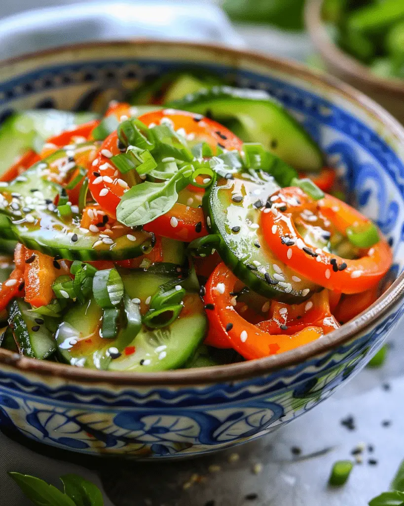 Cucumber and Bell Pepper Salad with Ginger Sesame Dressing