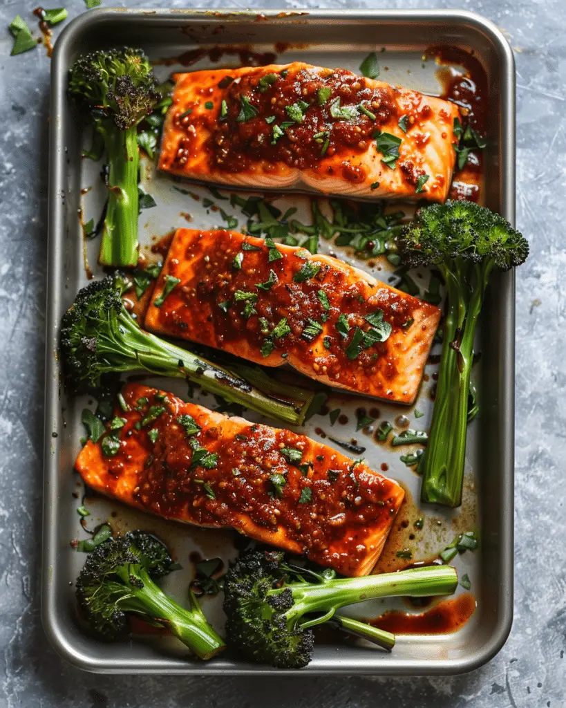 Sheet Pan Gochujang Salmon with Broccolini