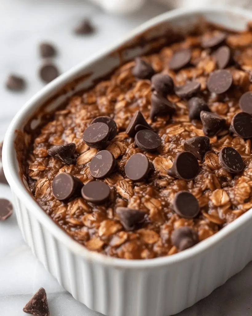 Vegan Blended Baked Oats with Dark Chocolate Chips