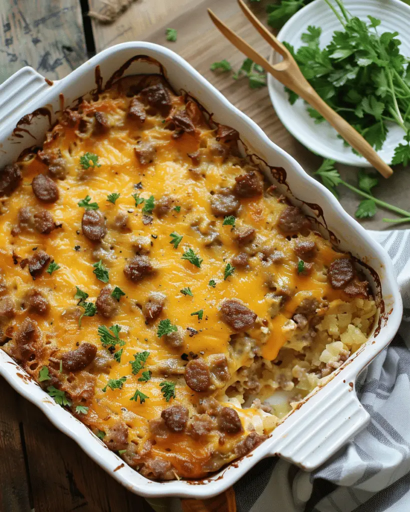 Sausage, Egg, and Cheese Hash Brown Casserole