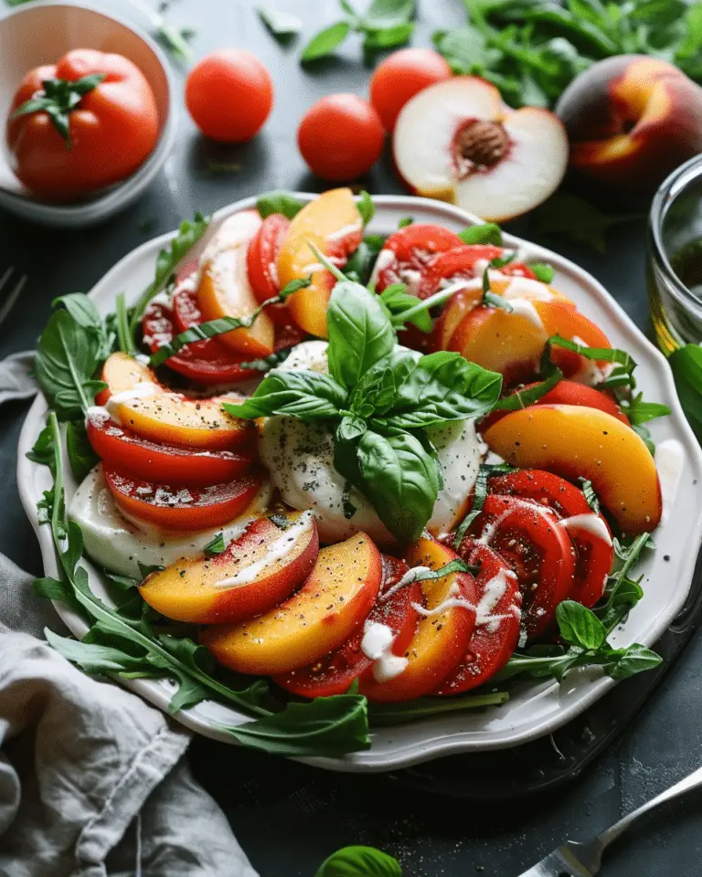 Vegan Caprese Salad with Peaches & Arugula