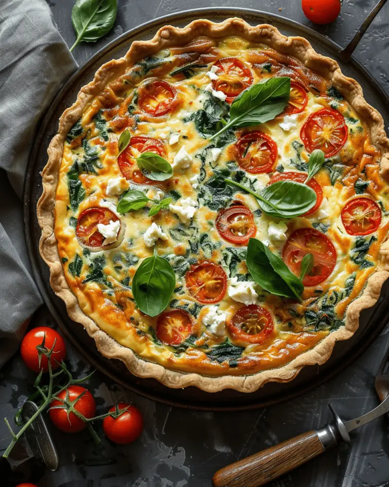 Easy Tomato Spinach Feta Quiche