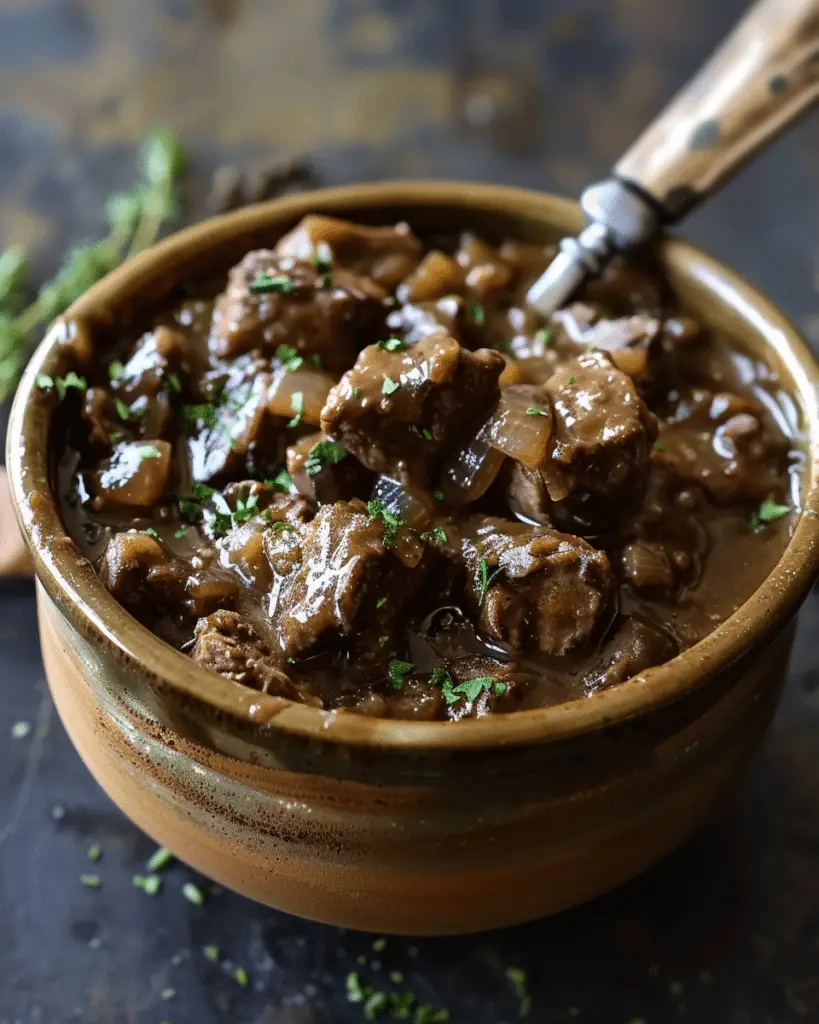 Crockpot French Onion Beef Tips Recipe