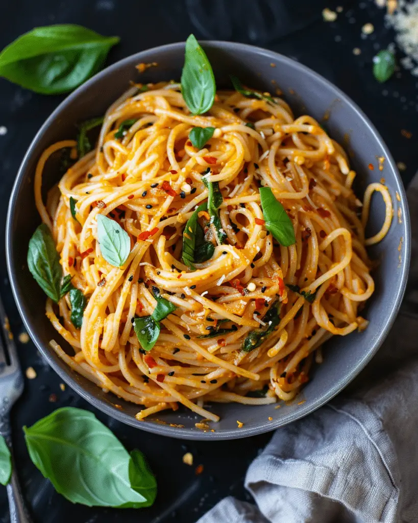 20 Minute Red Curry Basil Garlic Oil Noodles