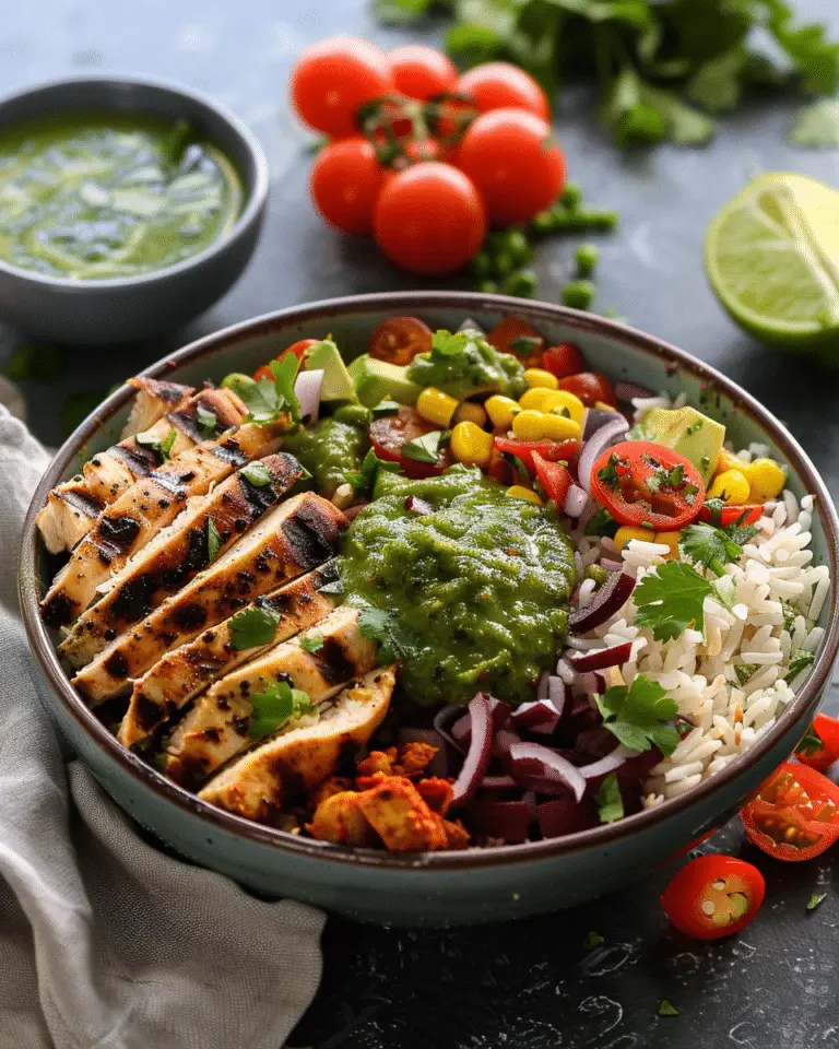 Chicken Burrito Bowls with Spicy Green Sauce