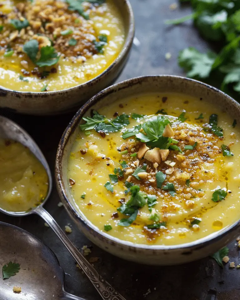 Cauliflower and Yellow Split Pea Soup with Turmeric and Curried Ghee