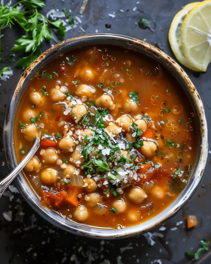 Vegetarian Minestrone Soup with Chickpeas and Lemon Parsley Oil