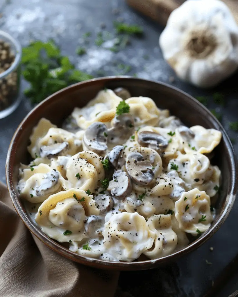 Creamy Garlic Mushroom Tortellini