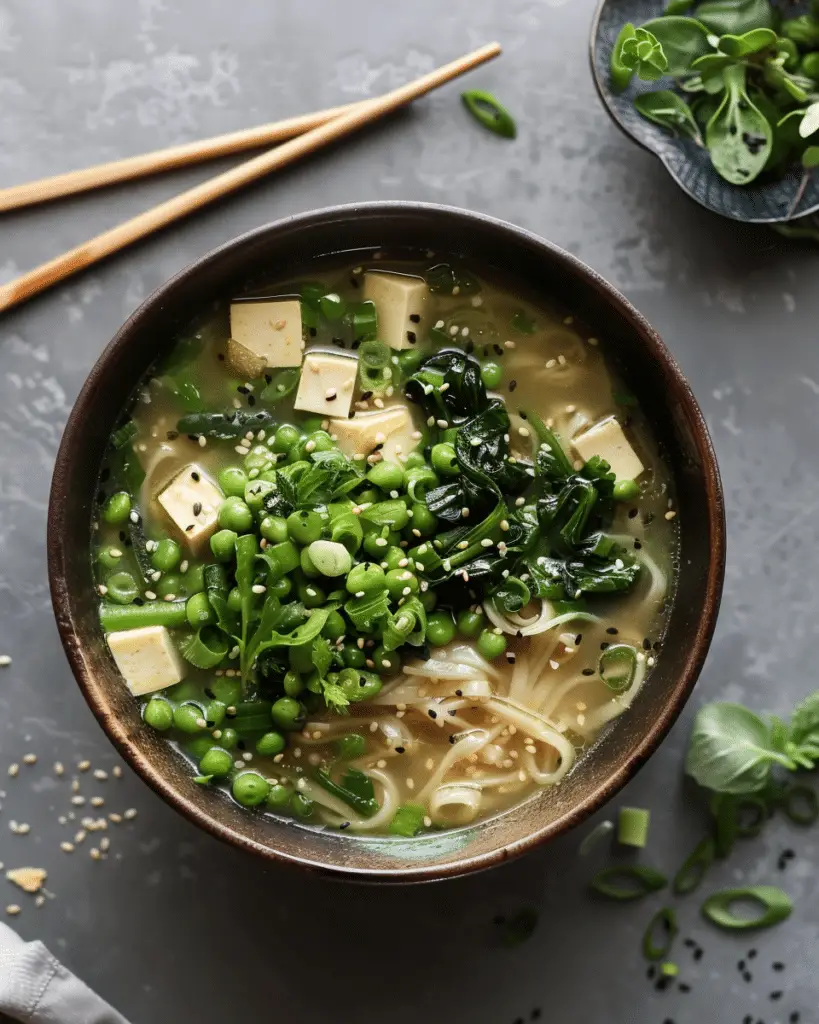 Spring Veggie Miso Soup with Yuba Noodles