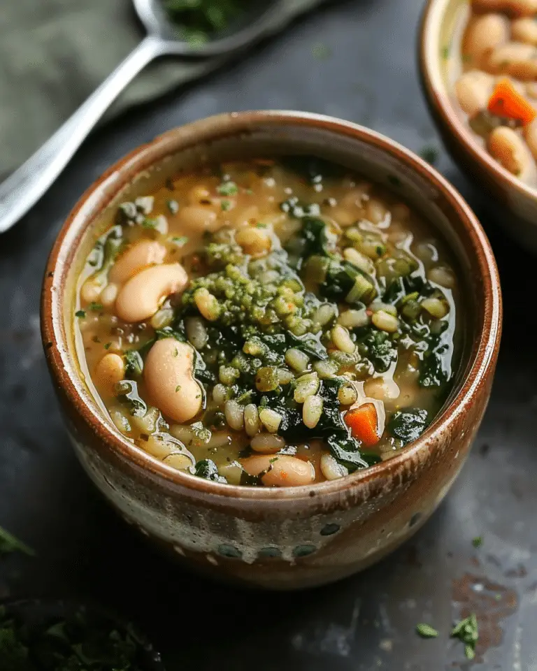 White Bean, Kale and Farro Soup with Parsley Pesto