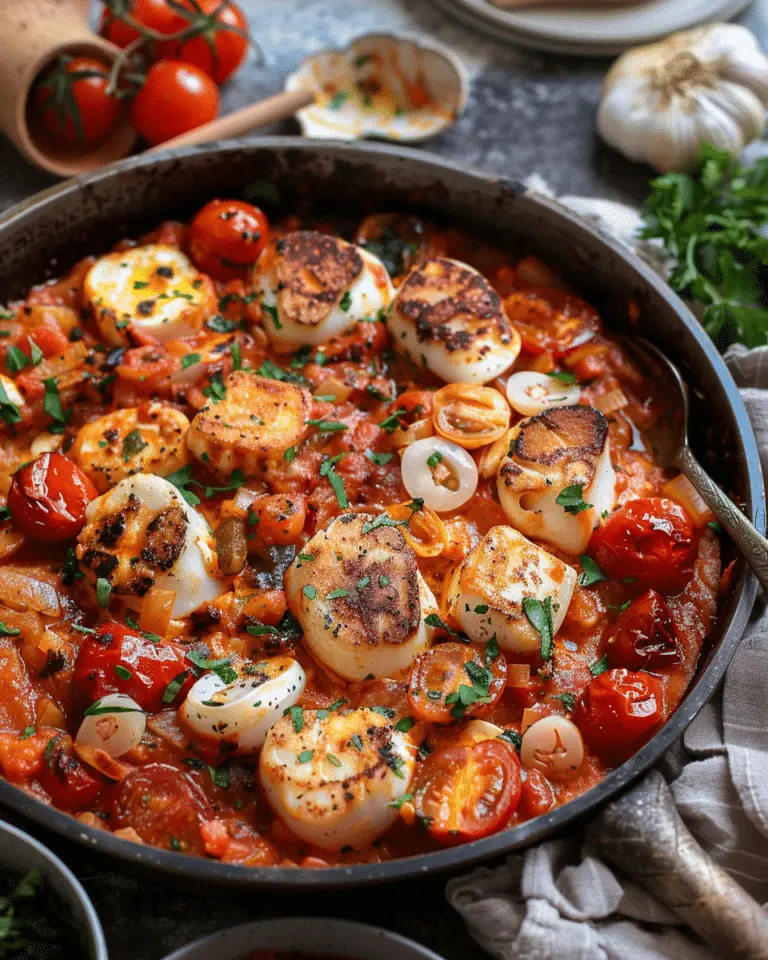 Squid Saganaki with Tomato and Vegan Cheese
