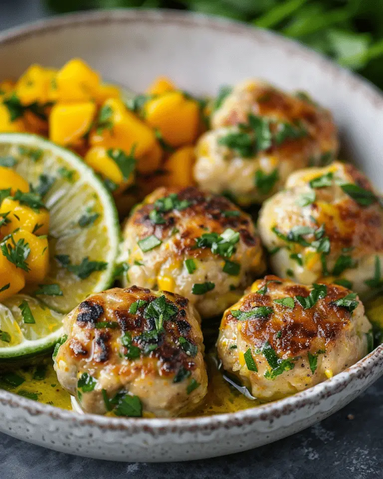 Cilantro Chicken Meatballs with Mango Coconut Sauce