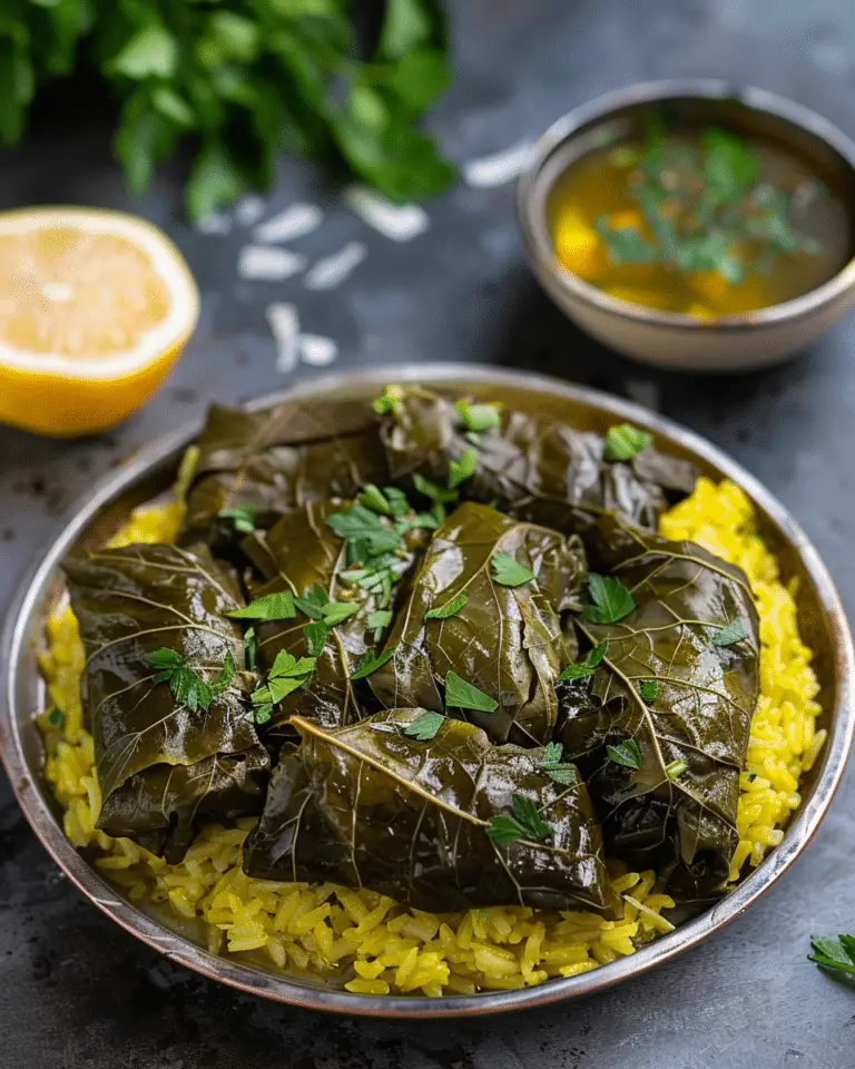 Dolmades Rice Pilaf with Herbs and Vine Leaves