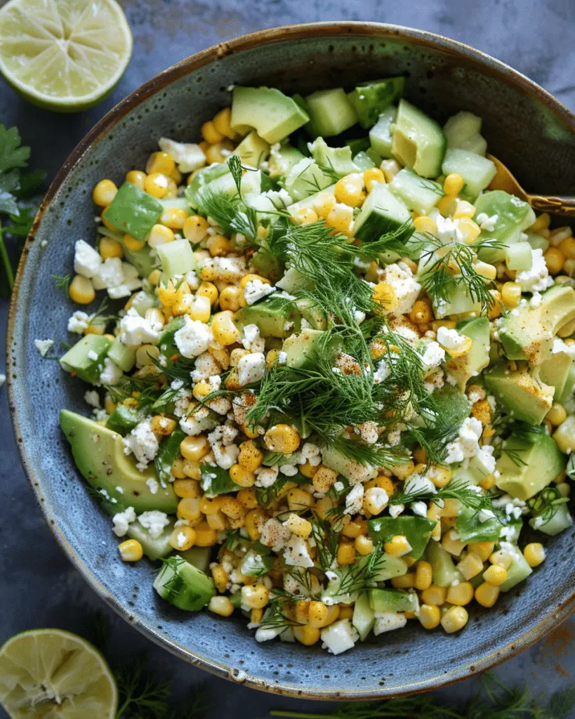 Corn Avocado Feta Dill Salad