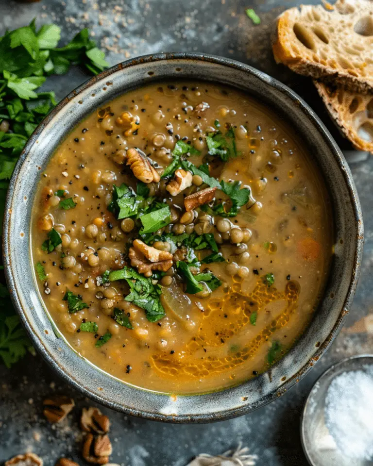 Easy Lentil Soup With Smashed Walnuts