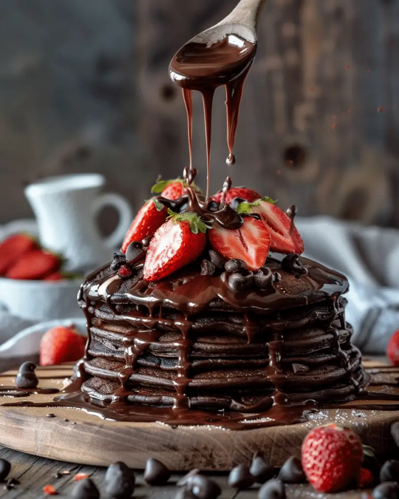 Eggless Fluffy Chocolate Pancakes